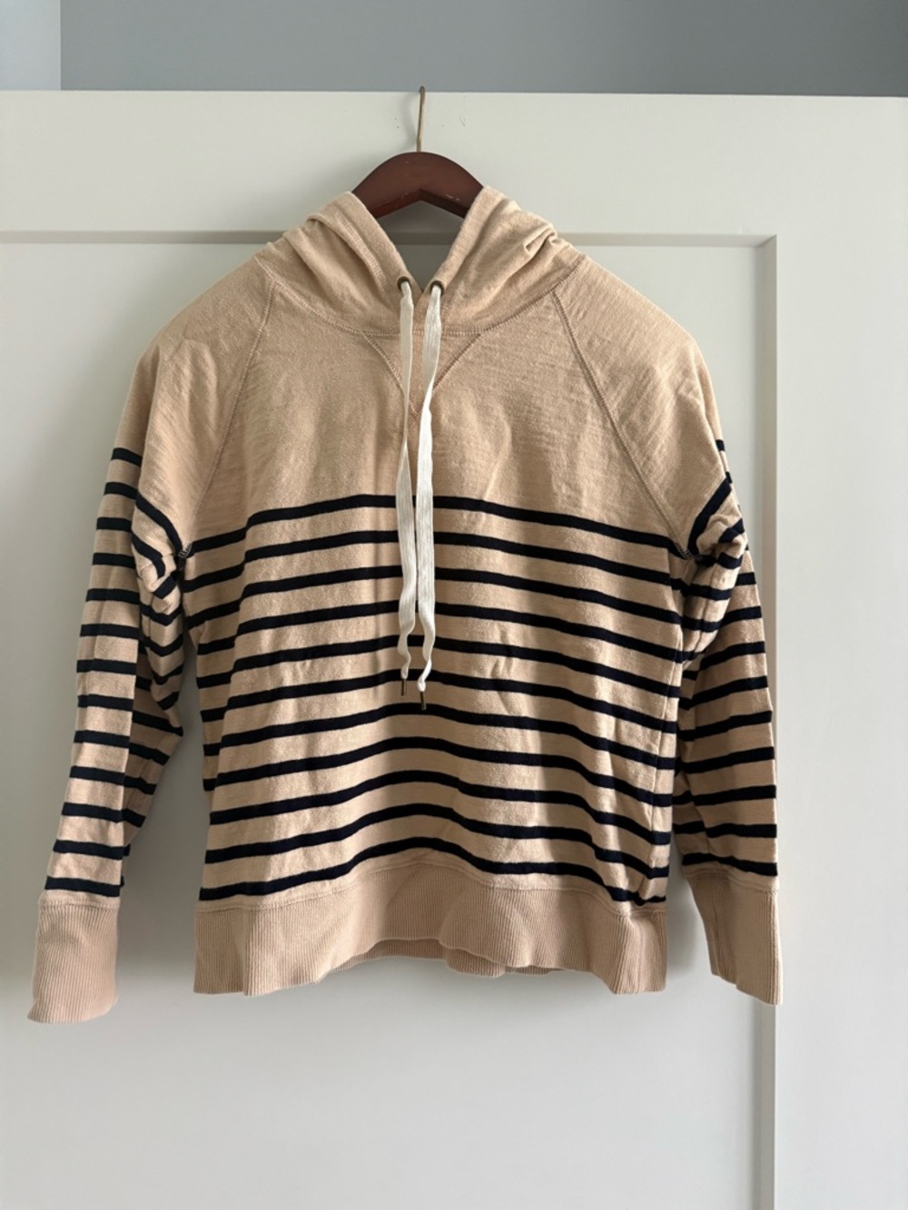 J. Crew Beige and Black Striped Hooded Sweatshirt